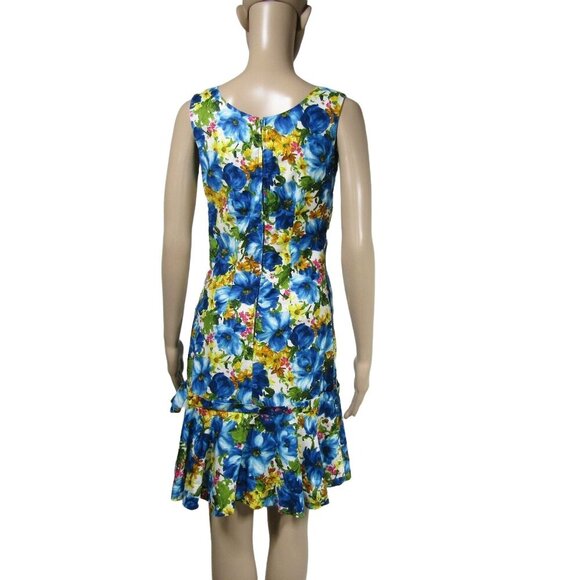 VINTAGE 70s S Blue Hawaiian Floral Tropical Luau Retro Mod Ruffle Dress - Picture 5 of 10